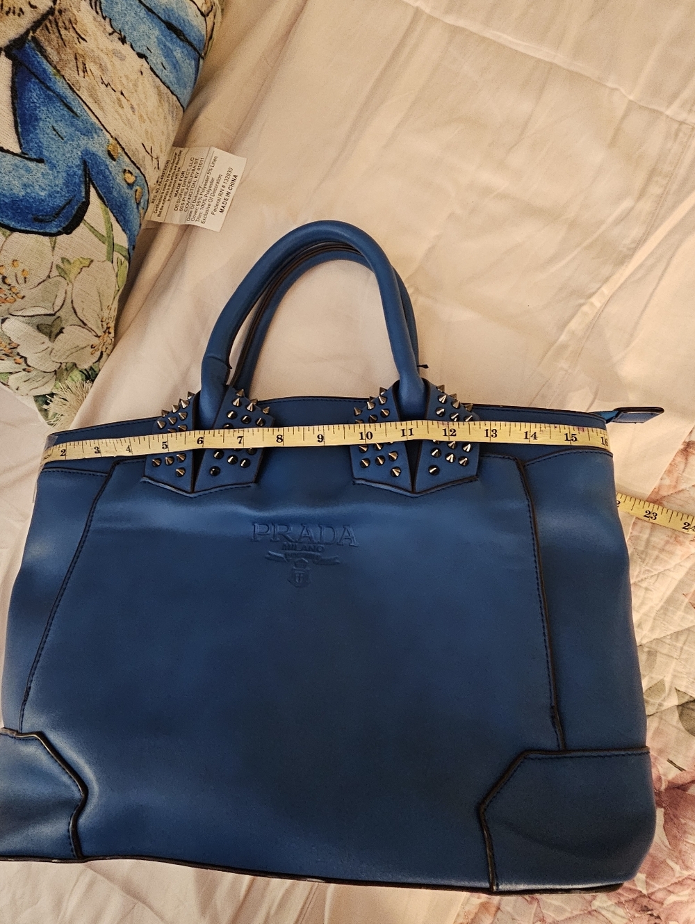 Prada Blue Studded Leather Tote - Picture 14 of 14